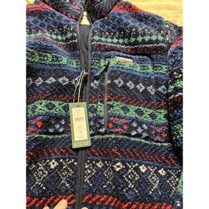 Women Alpine Design Blue Red Patterned Fleece Jacket Large